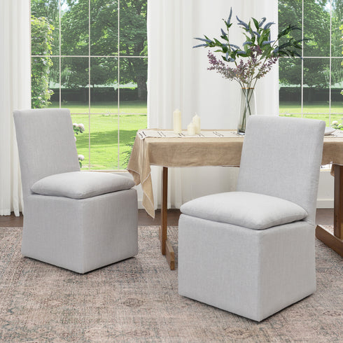 Diane Performance Dining Side Chair with Casters - Light Grey Upholstered Dining Chair | Modern Dining Chairs | Kinwell Furniture | Performance Fabric Dining Chairs